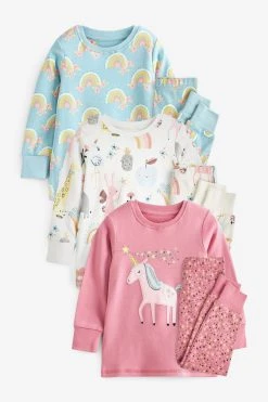 Next Pink/Blue Unicorn 3 Pack Cotton Snuggle Pyjamas (9mths-8yrs)