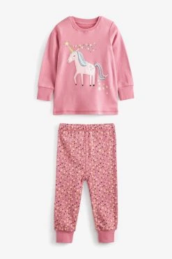 Next Pink/Blue Unicorn 3 Pack Cotton Snuggle Pyjamas (9mths-8yrs) -Angel & Rocket Shop U67665s3