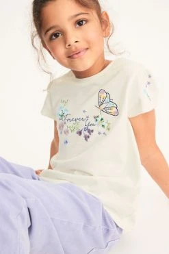 Next Ecru White Embroidered Floral Butterfly T-Shirt (3-16yrs)