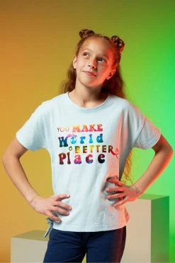 Angel & Rocket Blue Brooke Slogan Tie Side T-Shirt -Angel & Rocket Shop U91800s3