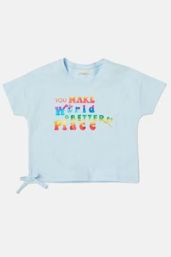 Angel & Rocket Blue Brooke Slogan Tie Side T-Shirt -Angel & Rocket Shop U91800s4