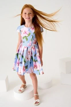 Baker By Ted Baker Blue Floral Satin Dress -Angel & Rocket Shop U92189s2
