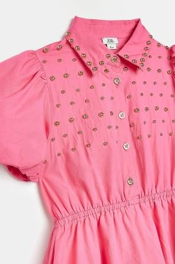 River Island Girls Pink Stud Puffball Shirt Dress -Angel & Rocket Shop U93378s3