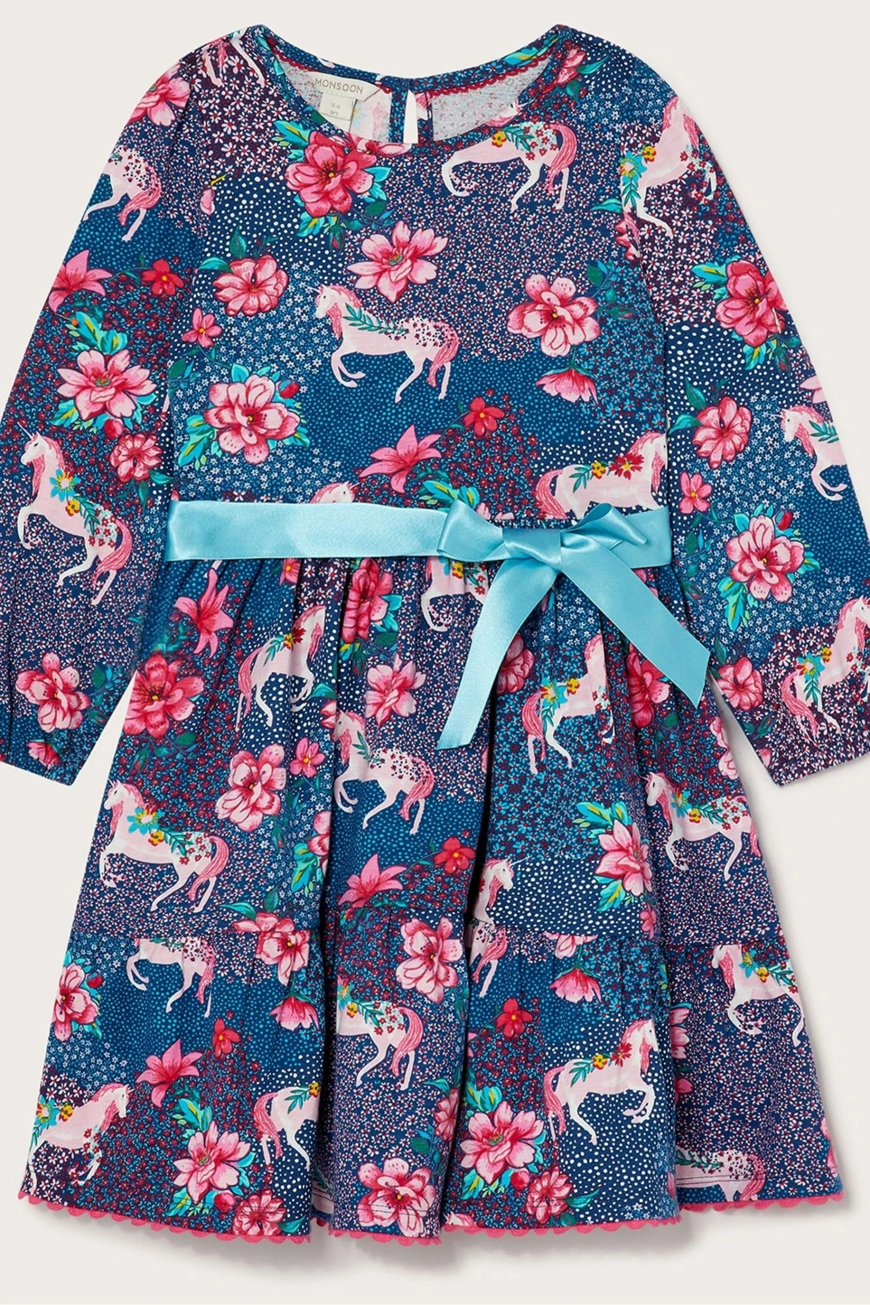 Monsoon Blue Unicorn Patchwork Jersey Dress 3 Monsoon Blue Unicorn Patchwork Jersey Dress